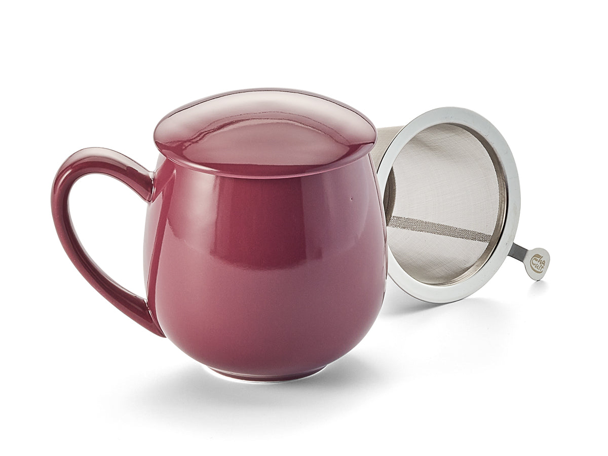 Tekrus i porselen m/filter & lokk dyp cerise