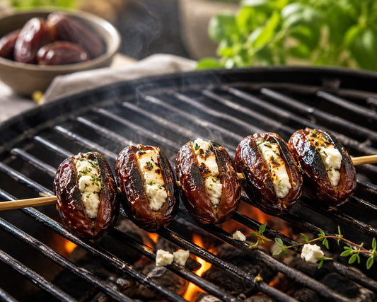 Medjool dadler på grillen med feta & urter