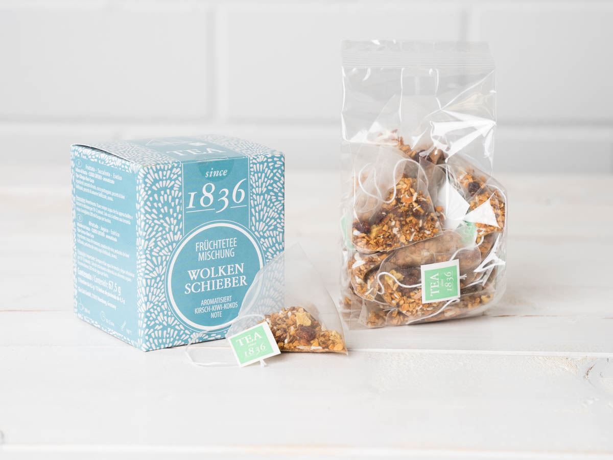 Fruktlbanding m kirsebær kiwi cocos 15 pyramide teposer