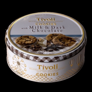 cookies med melk og mørk sjokolade i boks